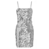 Casual Dresses Women Party Dress Sequin Chain Shoulder Strap Club Shiny Backless Mini For Nightclub Dating Off Slim