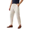 Pantalons décontractés épissés kaki Pantalons en coton et en lin pour hommes Printemps Eté Fi Hommes Pantalons Vert Abricot Couleur Pantalons à lacets I9Jy #