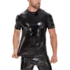 T-shirt da uomo S-5XL T-shirt da uomo in ecopelle PVC Clubwear manica corta effetto bagnato T-shirt lucida Top Costume da discoteca sexy aderente Giacca Top