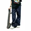 inflation Blue Retro Wed Denim Pants Male Classic Straight Leg Jeans Unisex Baggy Trousers s4oM#