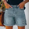 Womens Denim Shorts Summer Casual High Waisted Folded Hem Jeans for Juniors Sexy 240307