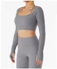 AL08 Align's Yoga Al Sneldrogend shirt met lange mouwen Fitness Gymkleding voor dames Korte sporttop Elastisch ademend Training Joggingshirt