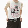 رسالة صيفية خمر طباعة القمصان رجال الجرونج Y2K ملابس بلا أكمام قميص مثير دبابات القمصان الصيفية غير الرسمية 240321