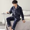 Jacquard Men Sleepwear Winter Warm Home Clothing NightGown Coral Fleece Thick Pajamas Suit with Punousers Lapel Loungewear p4ln＃