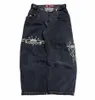 JNCO Jeans Nya herrar harajuku retro hiphop -skalle broderi baggy jeans denim byxor 90s street gothic wide byxor streetwear c86b#