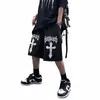 new Ins Trend Dark Cross Loose American Street Hip-hop Five-point Pants Y2k Gym Shorts Man Print Casual Shorts Men Sweatpants Y6xs#