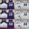 Printed Classic Retro 1996-97 баскетбол 12 John Stockton Jersey Vintage White Purple 32 Karl Malone Jerseys дышащие спортивные рубашки