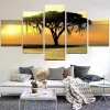 Toile de peinture de paysage d'arbre à 5 panneaux, affiches et imprimés de paysage naturel, Art mural d'arbre de coucher de soleil, décoration de maison, Cuadros