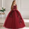 Meisje feestjurk bruidsmeisje prinsesbloem voor bruiloft elegante kinderen boog lange jurk kinderen formele galadekten 12 13 y vestidos 240318