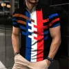 T-shirt da uomo Polo con zip da uomo Stampa a righe 3d Abbigliamento di moda T-shirt casual da lavoro estiva Polo da uomo con zip corta Slve Strt Top T240325