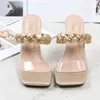 Slippers 2024 Women 9.5cm High Heels Mules Weave Slides Female Metal Chian Roman Summer Transparent Platform Fetish Shoes