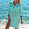 Women's Swimwear Womens bikini swimsuit with buttons on top V-neck shirt with rolled up cuffs beach suit swimsuit 24326