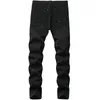 Denim Jeans Hole Design Fi Lacquer Foot Casual Pants Stretch Regular Fit Black LG Hip Hop Men's New Four Seas Plus Size M95B#