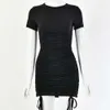 Sexy New Drawstring Tight Round Neck Short Sleeve Wrapped Hip Dress For Women 151928