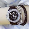 Diamentowe zegarki Słynna marka Black Ceramic Watch Women Pasek Wzorne Na rękawocze