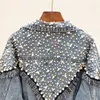 Autumn Fashion Heavy Work Beading Wash Denim Jacket Women Loos