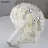 Bröllopsblommor Janevini Luxury Diamond Crystal Ivory Bridal Brosch Bouquets Artificial Satin Roses Silver smycken Brud Bouquet