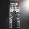 Streetwear Fi Männer Jeans Retro Grau Elastic Slim Fit Zerrissene Jeans Männer Hosen Vintage Designer Casual Denim Hosen Hombre X8z6 #