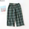 2024 uomo Casual Plaid Shorts Pantaloni Pigiama Cott Garza Pigiama da notte Pigiama Uomo Accappatoio da notte Pantaloni morbidi per la casa per l'estate Q0vN #