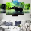 5 Piece Modern Animals Posters and Prints Wall Art Canvas Painting African Elephant Herd Pictures for Living Room Cuadros Decor