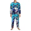 Kurt içinde çiçek açan ağaç pijamaları erkek fr baskı güzel oda pijama pijama sonbahar 2 adet gündelik büyük boy tasarım ev takım elbise e5qm#