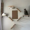 Scratchers Cat Tree Cat Wall Montowany na ścianę drewniane półki drabiny z hamakiem i kotem mostem kota na kocięta spanie