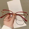 Solglasögonramar Kammpt Cat Eye Women-glasögon med strass 2024 Semi Metal Rim Non-recept Trendiga Luxury Vintage Gelewear
