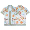 مصمم قصير الأكمام قميص هاواي الأزياء زر الأزهار أسفل البولينج القمصان المخططة غير الرسمية قميص فستان الصيف رجال