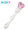 Ikoky Pink Heart Glass Dildo för kvinnor Crystal Masturbator för kvinna för vaginal och analstimulering Glasglädje Wand Q1707186635919