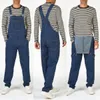 Streetwear Blue Men's Denim Jumpsuit Muti-Pockets Bibb Övergrepp Casual Male Susr Pants C5JD#