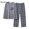 l-5xl Plus Size Autumn Winter Cott Sleepwear Elegant Nightwear Men's Pajamas O-neck Fi Home Suit Fi Loungewear R5P2#