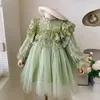 Girl Dress Infant Baby Birthday Party Wedding Princess Baptism Pearls Long Sleeve Kids Clothes Evening Tulle Tutu Lace Dresses 240325