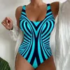 Dames badmode 2024 Casual zomer dames vakantie strandkleding patroon afdrukken één stuk zwempakken mode u nek backless bodysuit