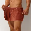 Sexiga män shorts badrock sömnbottnar mikrofiber pyjamas män nattkläder korta handduk byxor sida delad badrock kulott mjuk p173#