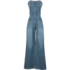 Womens Jeans Blue Elegant Strapless Sleeveless Fl Length Backless Tube Top Denim Jumpsuit High Waist Wide Leg Overalls Drop Delivery A Othvh