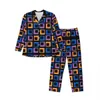 Retro Square Print Pijama Define Outono Vintage Imprimir Quarto Pijamas Masculino 2 Peça Vintage Oversized Design Home Suit Gift Idea k2DE #