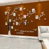 Klistermärken 3D DIY Foto Frame Tree Branch Wall Sticker Mirror PVC Akrylväggdekaler Lime Family Photo för väggdekal Bakgrundsdekor