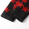 High Street Fi Jeans da uomo Colore nero Elastico Slim Fit Jeans strappati Uomo Red Stars Patch Designer Hip Hop Pantaloni di marca Hombre L1on #