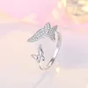 Anillos de racimo 925 Aguja de plata esterlina Lindo cristal de mariposa para mujeres Niñas Compromiso de boda Regalo del día de San Valentín Joyería de moda