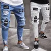 Men's Jeans Men Stretchy Ripped Skinny Biker Embroidery Cartoon Print Jeans Destroyed Hole Slim Fit Denim High Quality Hip Hop Black Jeans T240326