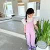 Fantasy Purple Girls Overalls Middle Big Childrens Loose Casual Croped Pants Summer Thin Suspenders 240307