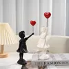 Banksy Girl Balloon Sculpture Figure Figurines for Interior Modern Street Art Painting Living Room Table Office Home Decoration 240323