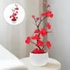 Decorative Flowers Artificial Potted Plant Living Room Decor Fake Plants Ornament Red Faux Plum Arrangement