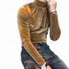 2021 Autumn Winter Turtleneck Veet T-shirt Men Slim Stands Casual Tight T-shirt Men LG Sleeve Club Clothing Camiseta Homme 73R1#
