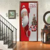 Pegatinas de puerta de Papá Noel, papel tapiz de Feliz Navidad, dormitorio, sala de estar, decoración navideña, mural autoadhesivo de alce de dibujos animados, póster de PVC