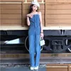 Womens Jeans Blue Elegant Strapless Sleeveless Fl Length Backless Tube Top Denim Jumpsuit High Waist Wide Leg Overalls Drop Delivery A Othvh