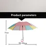 Rainbow Umbrella Compact Windproof Auto Open Rainbow Umbrella for Kids Girls Women Men (Hook Handle)