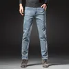 Vinterfleecy förtjockad varma jeans vintage märke klassisk retro ungdom fi män passar rak ben casual stretch denim byxor 21fa#