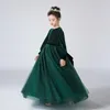 Dideyttawl Flower Girls Dress For Party Long Sleeves Formal Pageant Gown Vintage Velvet Sleeve ONeck Junior Bridesmaid 240318