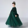 Dideyttawl Flower Girls Dress For Party Long Rleeves Formal Controse suknia Vintage Velvet Sleeve Oneck Junior Bridesmaid 240318